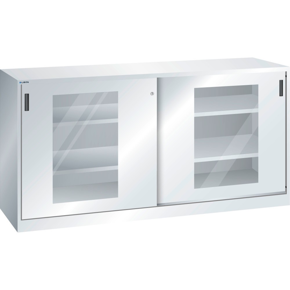 Illustration du produit: Armoire d'appoint LISTA avec portes coulissantes, (lxH) 2 000x1 000 mm, 4 étagères réglables, vitres transparentes, profondeur 400 mm, gris clair