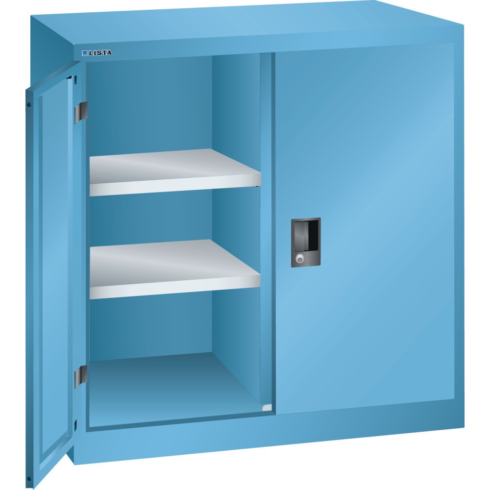 Illustration du produit: Armoire d'appoint LISTA, (lxPxH) 1 000x580x1 000 mm, 2 étagères réglables, bleu clair, KEY Lock