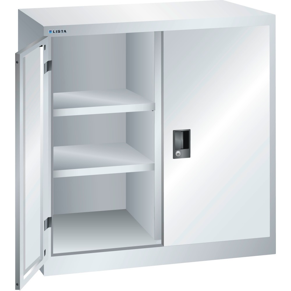 Illustration du produit: Armoire d'appoint LISTA, (lxPxH) 1 000x400x1 000 mm, 2 étagères réglables, gris clair, KEY Lock