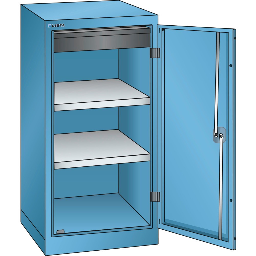 Illustration du produit: Armoire d'appoint LISTA, (lxPxH) 500x580x1 000 mm, 2 étagères réglables, 1 tiroir, bleu clair, KEY Lock