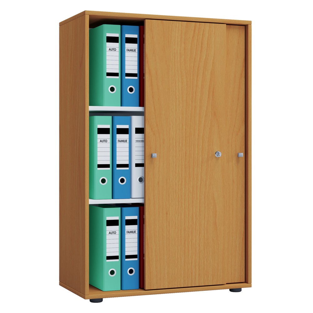 Illustration du produit: Lona Armoire de bureau avec portes coulissantes, 3 compartiments, hêtre, 1 110 x 700 x 400 mm