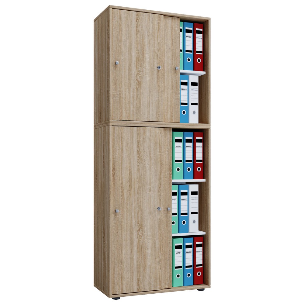 Produktabbildung Nr. 1: Lona Armoire de bureau avec portes coulissantes, 5 compartiments, HxLxP 1,780 x 700 x 400 mm, chêne Sonoma