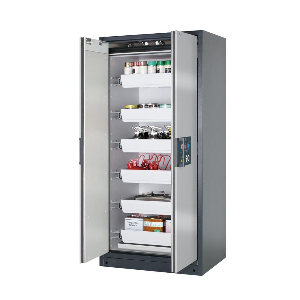 Illustration du produit: Armoire de sécurité asecos® Q-PEGASUS/Type 90, 6 cuves extractibles, HxlxP 1 953 x 893 x 615 mm, aluminium blanc