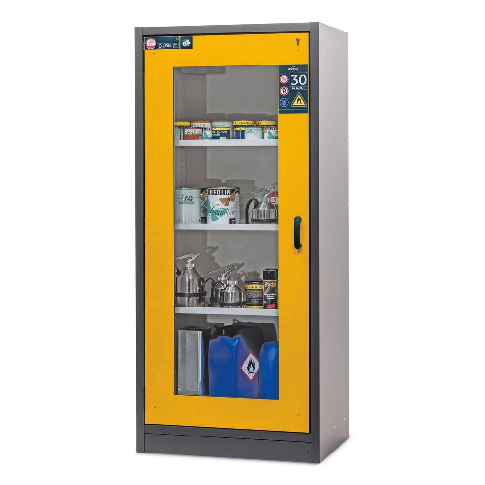 Illustration du produit: Armoire de sécurité asecos® type 30 avec porte vitrée, H x l x P 1 947 x 864 x 620 mm, gris anthracite / jaune d'or
