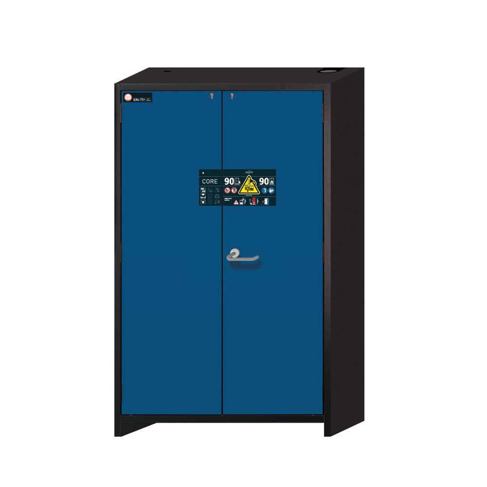Illustration du produit: Armoire de sécurité asecos® type 90 pour batteries lithium-ions ION-CORE-STORE, HxlxP 1 953 x 1 193 x 615 mm, 5 tablettes perforées, 1 bac de rétention au sol