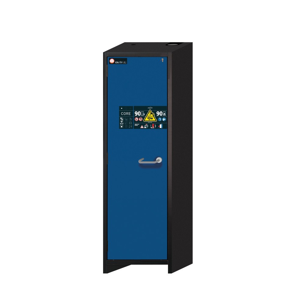 Illustration du produit: Armoire de sécurité asecos® type 90 pour batteries lithium-ions ION-CORE-STORE, HxlxP 1 953 x 599 x 615 mm, 3 tablettes perforées, 1 bac de rétention au sol