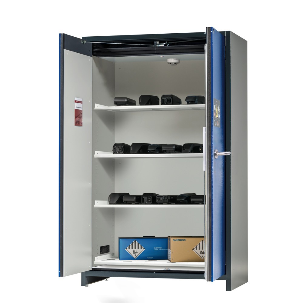 Illustration du produit: Armoire de sécurité asecos® type 90 pour batteries lithium-ions ION-CORE-STORE, HxlxP 1 953 x 1 193 x 615 mm, 4 tablettes perforées, 1 bac de rétention au sol