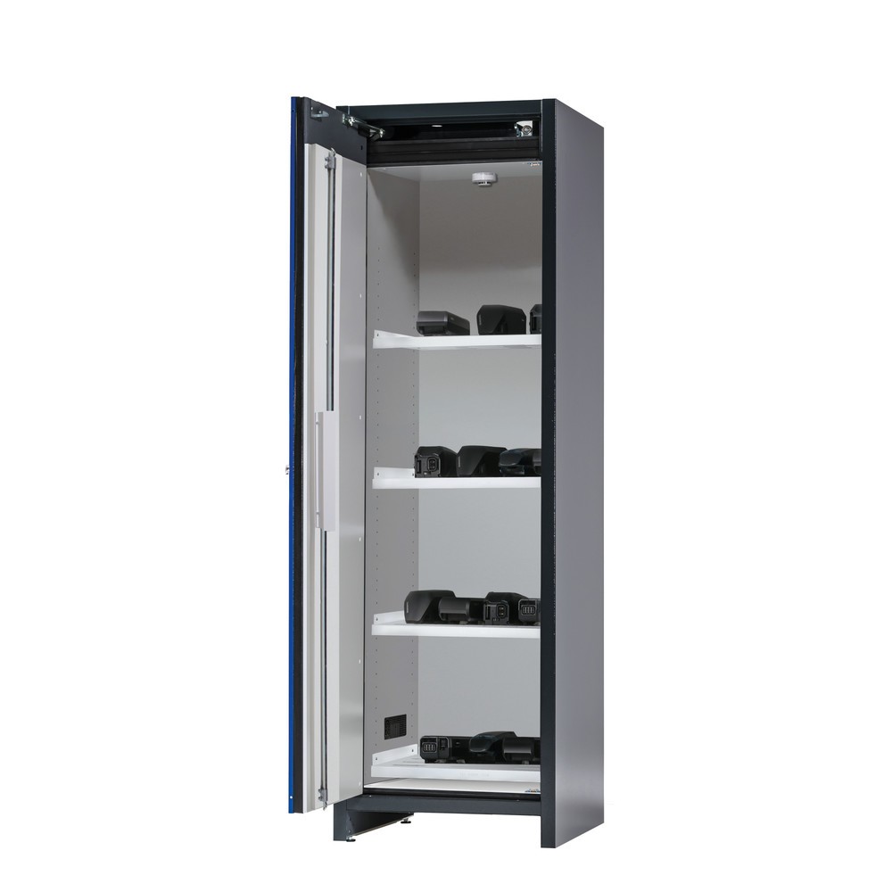 Illustration du produit: Armoire de sécurité asecos® type 90 pour batteries lithium-ions ION-CORE-STORE, HxlxP 1 953 x 599 x 615 mm, 6 tablettes perforées, 1 bac de rétention au sol