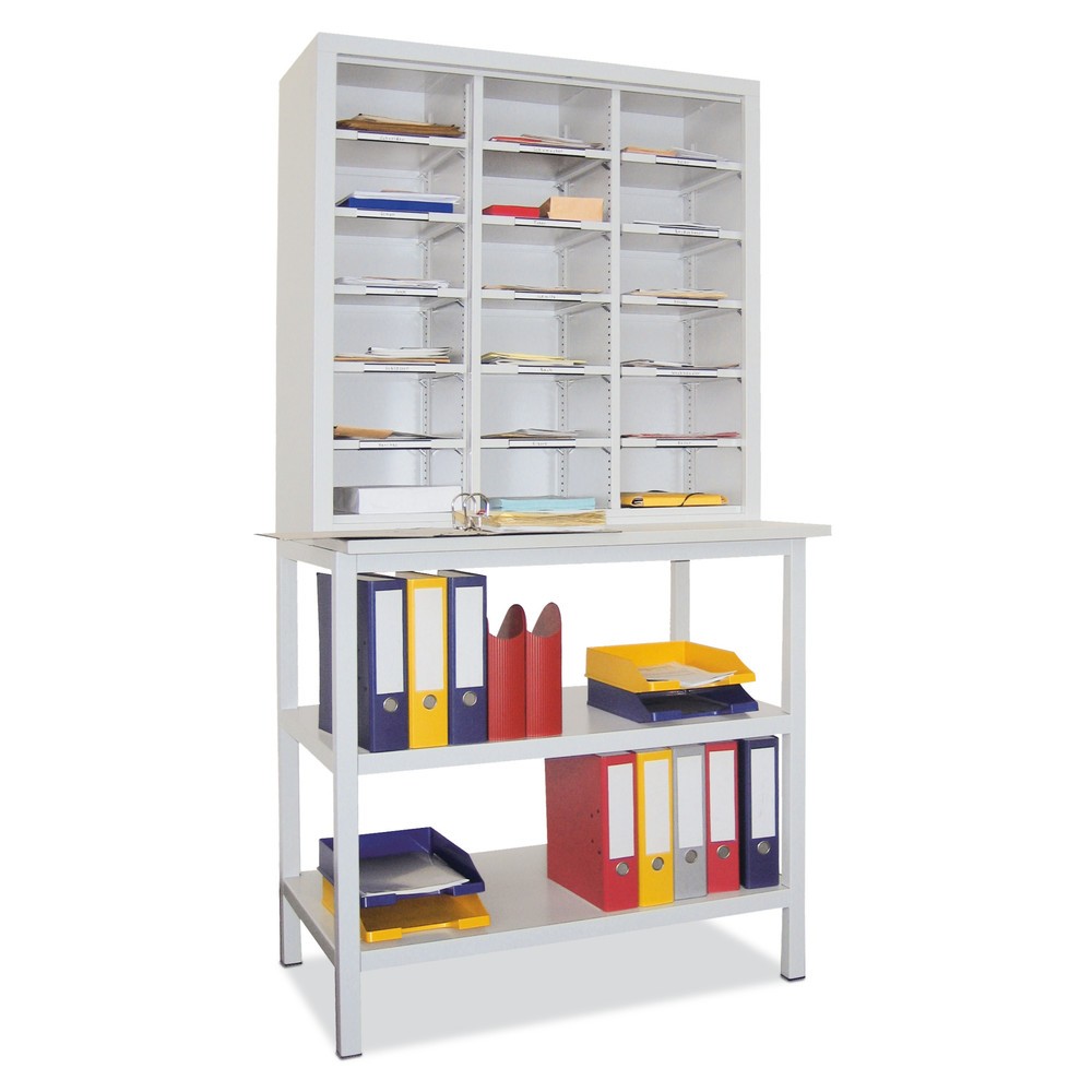 Produktabbildung Nr. 1: Armoire de tri PAVOY, 18 compartiments et meuble bas, gris clair, bleu clair