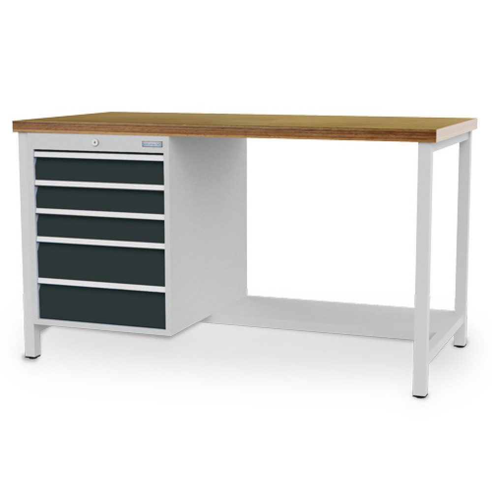 Illustration du produit: Armoire établi R 18-24 Bedrunka+Hirth, H x l x P 859 x 1 500 x 750 mm, gris clair, gris anthracite, 5 tiroirs 3 x 100 + 2 x 150 mm