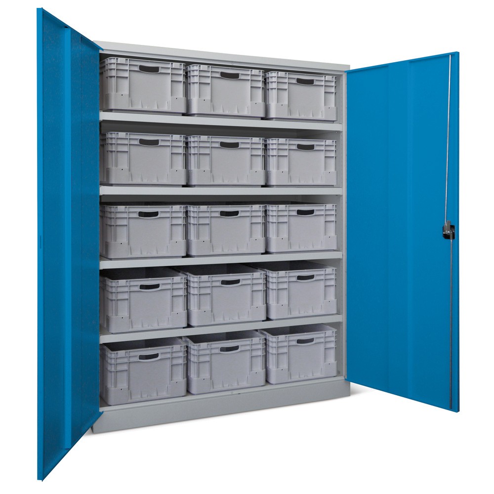 Illustration du produit: Armoire industrielle pour charges lourdes PAVOY Premium, 4 tablettes, H x l x P 1 950 x 1 470 x 630 mm, bleu gentiane, gris clair
