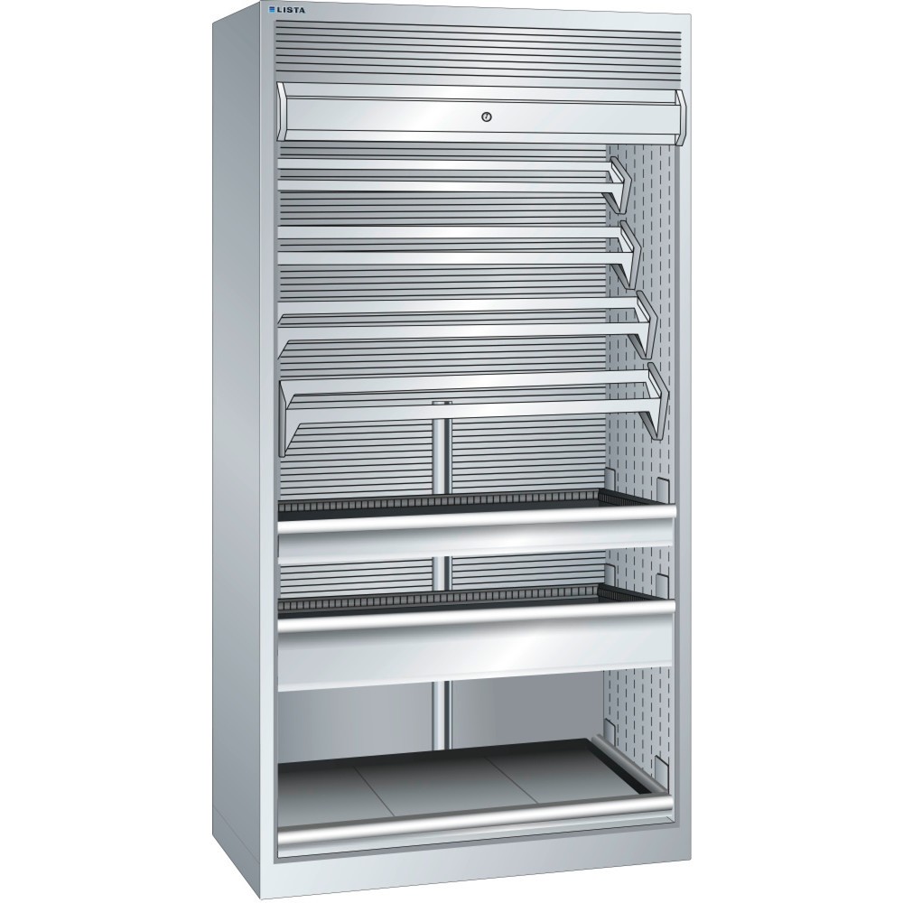 Illustration du produit: Armoire NC LISTA 54x27E, (lxPxH) 1 038x691x1 950 mm, sans porte-outils, 2 tiroirs, gris clair