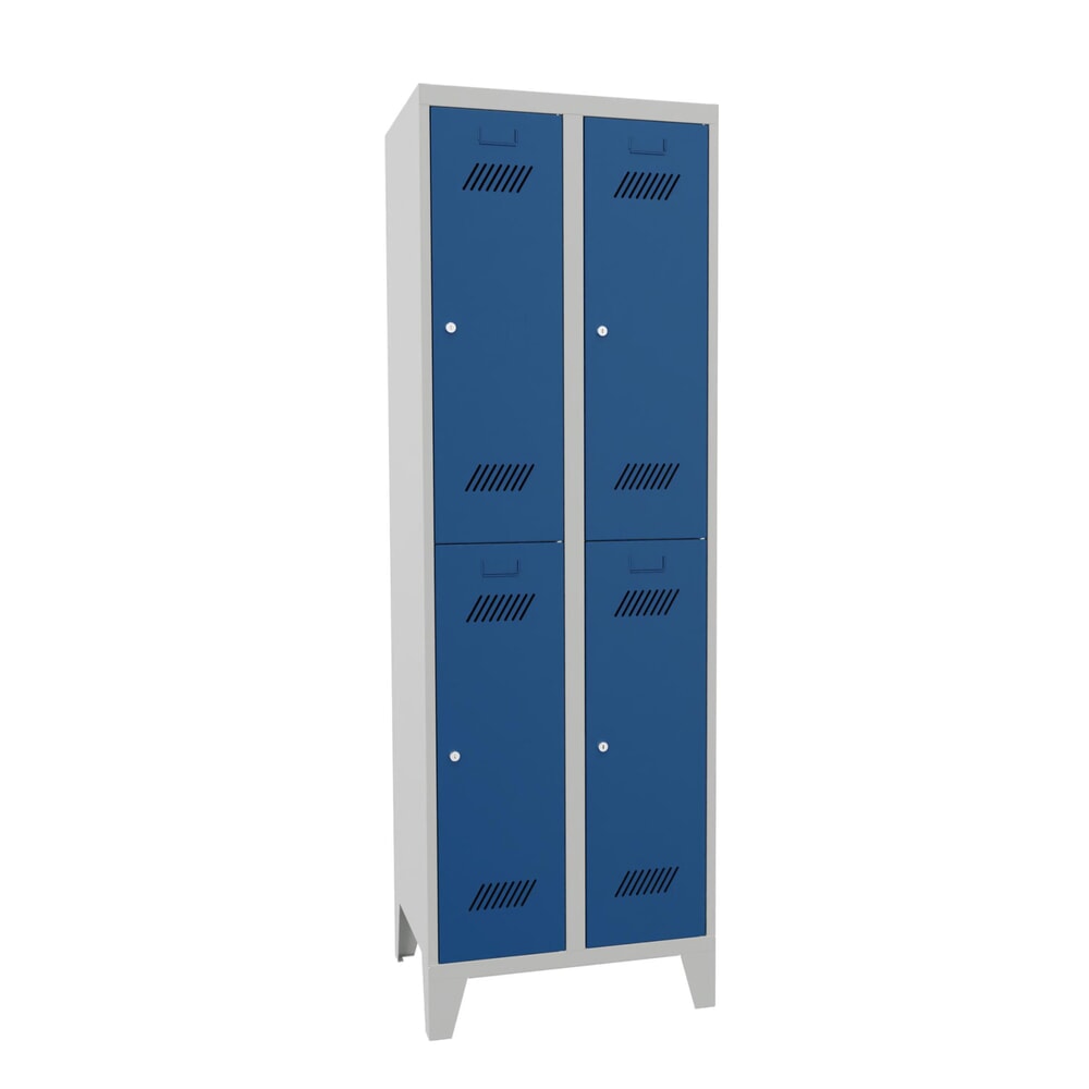Produktabbildung Nr. 1: Armoire-penderie BASIC avec pieds et serrure à cylindre, 2 niveaux, 4 compartiments, H x l x P 1 850 x 630 x 500 mm, gris clair, bleu gentiane