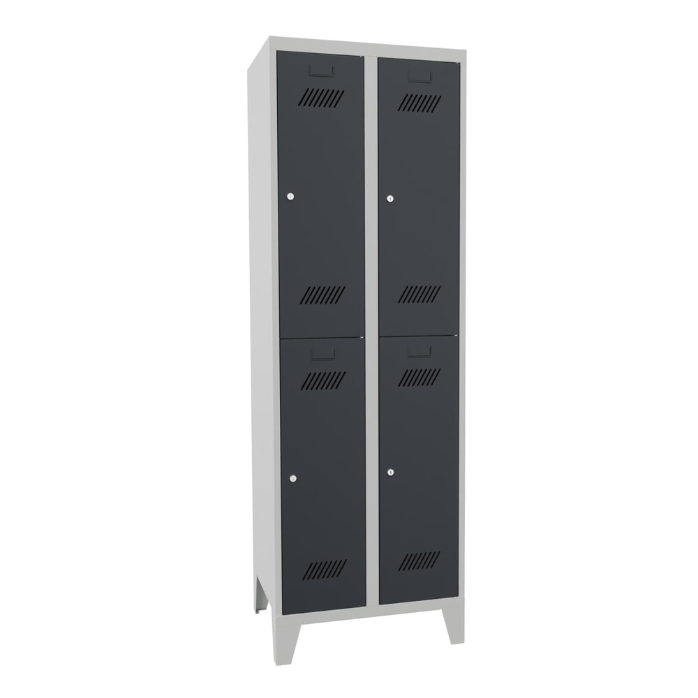 Illustration du produit: Armoire-penderie BASIC avec pieds et serrure à cylindre, 2 niveaux, 4 compartiments, H x l x P 1 850 x 630 x 500 mm, gris clair, gris anthracite