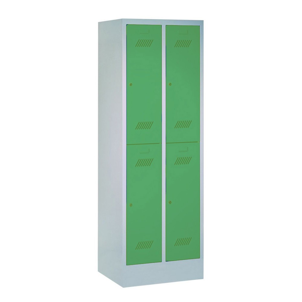 Illustration du produit: Armoire-penderie BASIC avec socle et serrure à cylindre, 2 niveaux, 4 compartiments, H x l x P 1 850 x 630 x 500 mm, gris clair, bleu gentiane