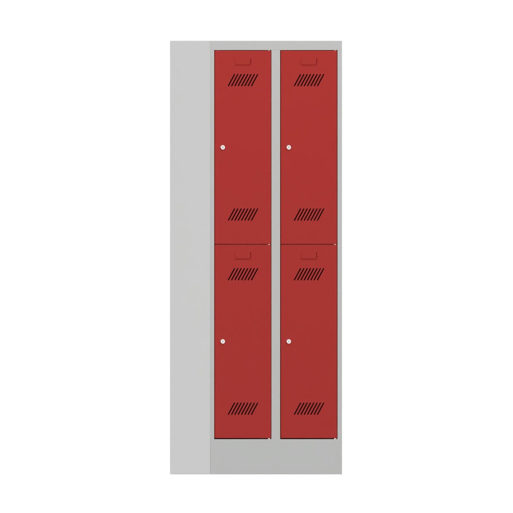 Produktabbildung Nr. 1: Armoire-penderie BASIC avec socle et serrure à cylindre, 2 niveaux, 4 compartiments, H x l x P 1 850 x 630 x 500 mm, gris clair, rouge feu