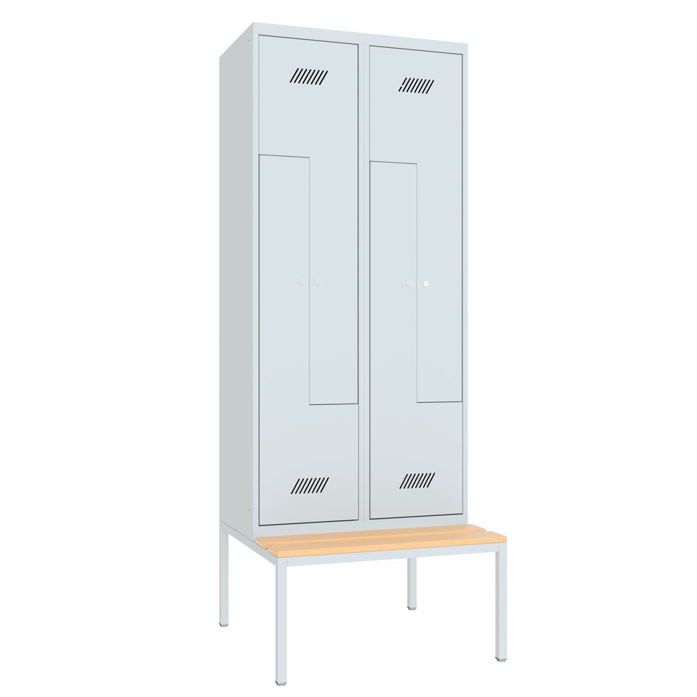 Produktabbildung Nr. 2: Armoire-penderie en Z avec banc PAVOY, 4 compartiments, serrure à cylindre, gris clair, gris clair, Hêtre