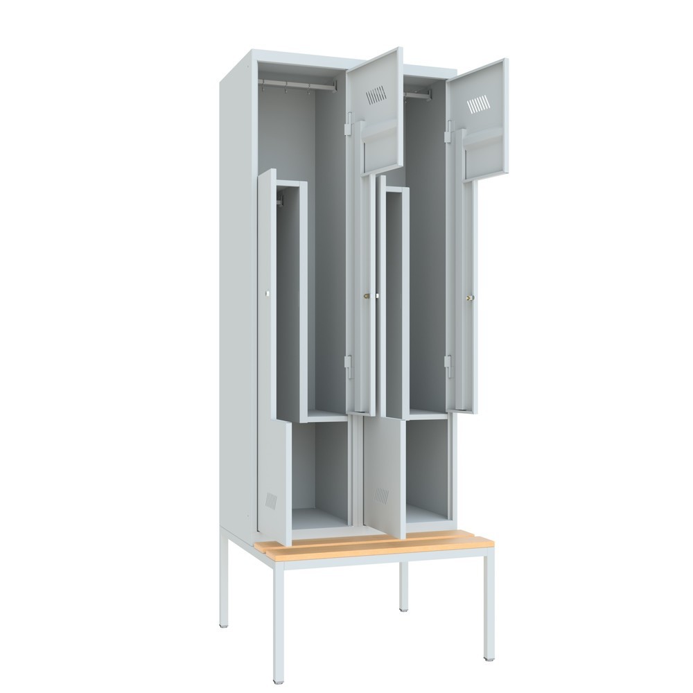 Produktabbildung Nr. 3: Armoire-penderie en Z avec banc PAVOY, 4 compartiments, serrure à cylindre, gris clair, gris clair, Hêtre