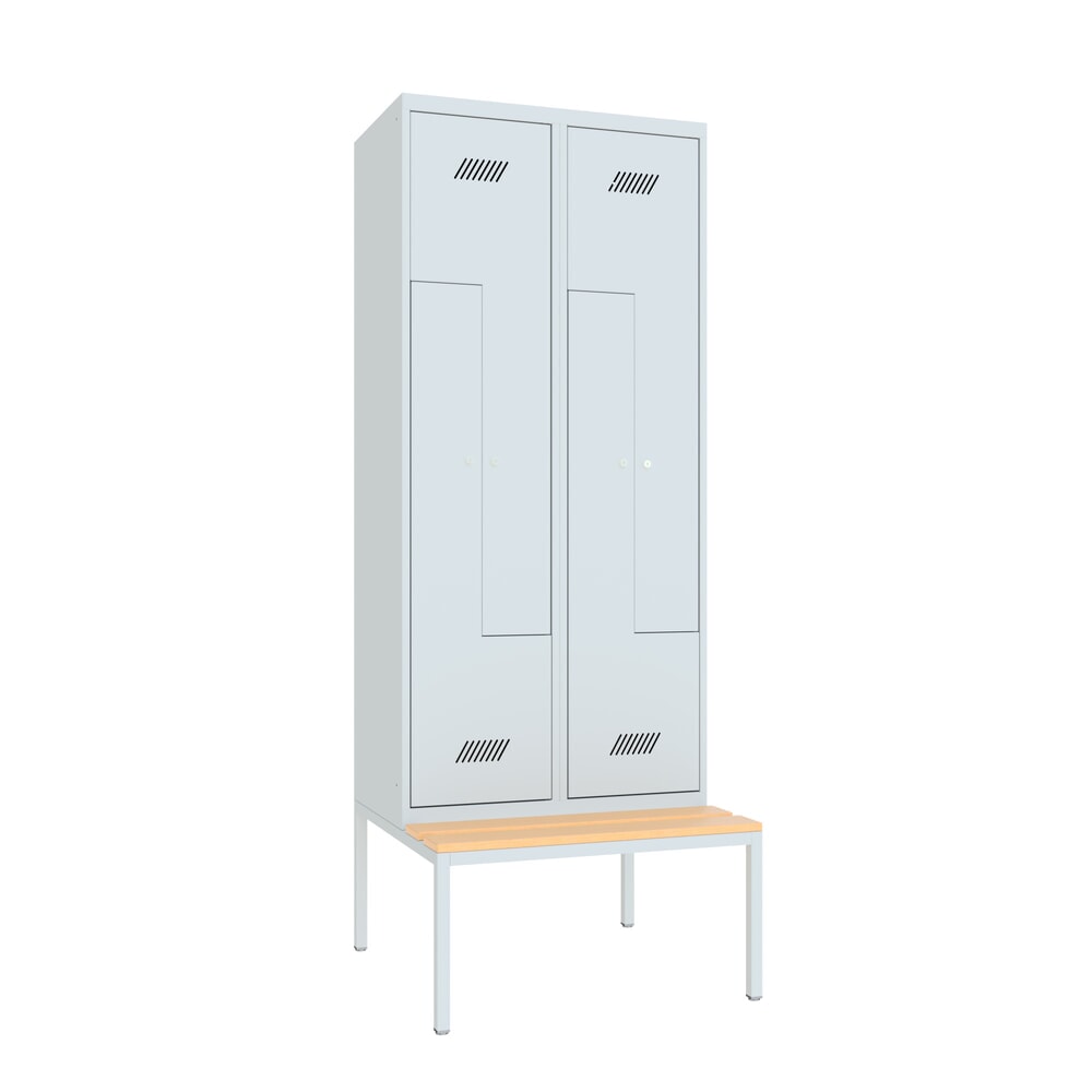 Produktabbildung Nr. 1: Armoire-penderie en Z avec banc PAVOY, 4 compartiments, serrure à cylindre, gris clair, gris clair, Hêtre