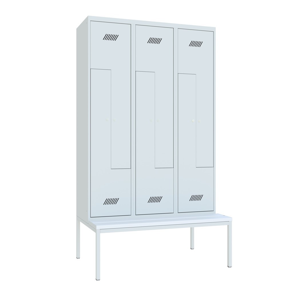 Produktabbildung Nr. 2: Armoire-penderie en Z avec banc PAVOY, 6 compartiments, serrure à cylindre, gris clair, gris clair, Plastique, blanc