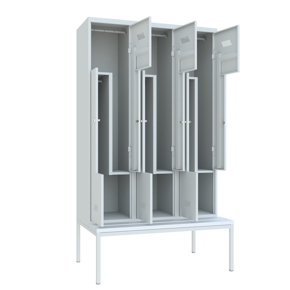 Produktabbildung Nr. 3: Armoire-penderie en Z avec banc PAVOY, 6 compartiments, serrure à cylindre, gris clair, gris clair, Plastique, blanc