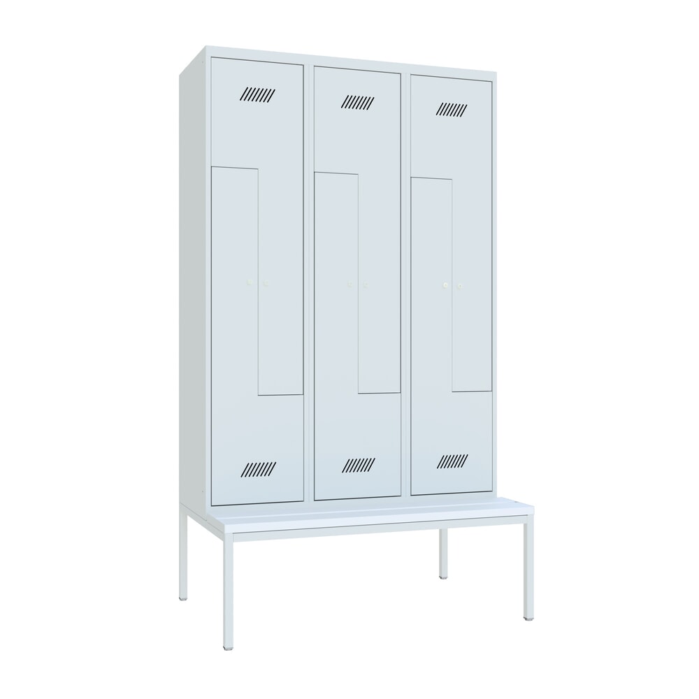Produktabbildung Nr. 1: Armoire-penderie en Z avec banc PAVOY, 6 compartiments, serrure à cylindre, gris clair, gris clair, Plastique, blanc
