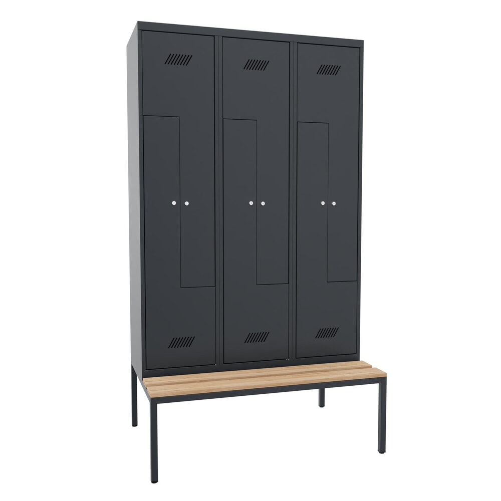 Produktabbildung Nr. 1: Armoire-penderie en Z avec banc PAVOY, 6 compartiments, serrure à cylindre, gris clair, gris clair, Hêtre