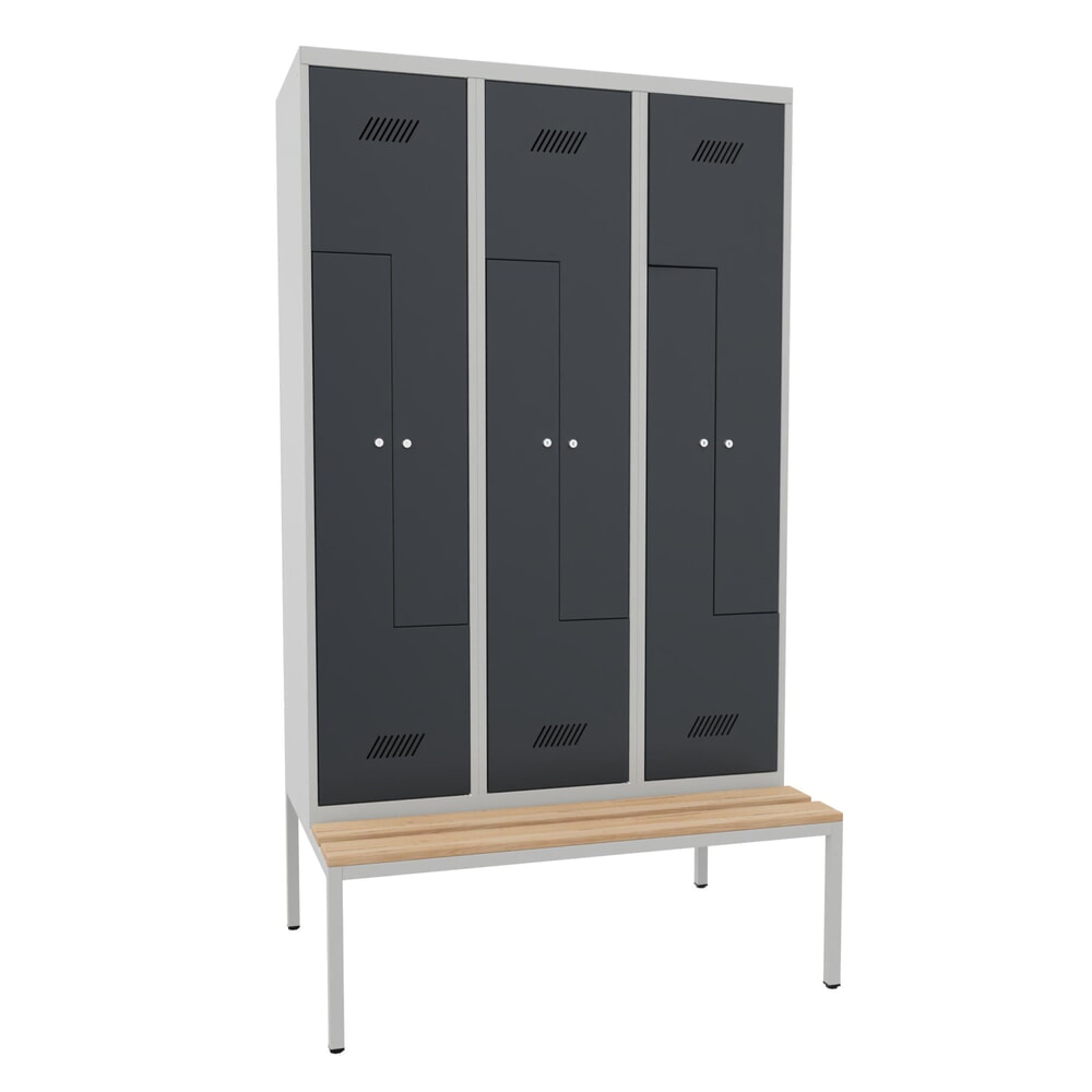Produktabbildung Nr. 1: Armoire-penderie en Z avec banc PAVOY, 6 compartiments, serrure à cylindre, gris clair, gris anthracite, Hêtre