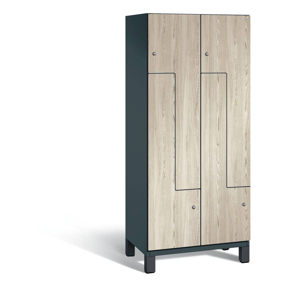 Illustration du produit: Armoire-penderie en Z Cambio C+P, 2 compartiments, largeur des compartiments 400 mm, HxlxP 1 980x800x525 mm, RAL 7016 gris anthracite, décor frêne Sen, pieds