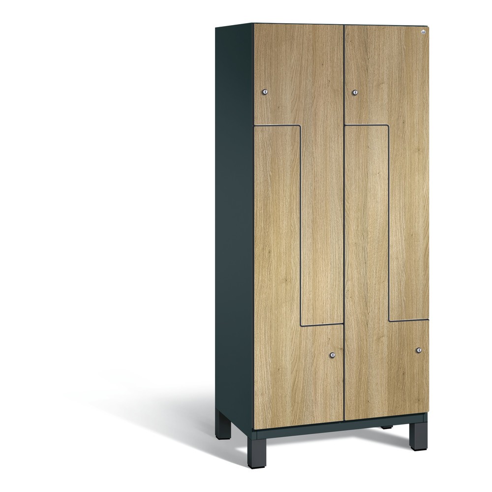 Illustration du produit: Armoire-penderie en Z Cambio C+P, 2 compartiments, largeur des compartiments 400 mm, HxlxP 1 980x800x525 mm, RAL 7016 gris anthracite, décor chêne Sereno, pieds