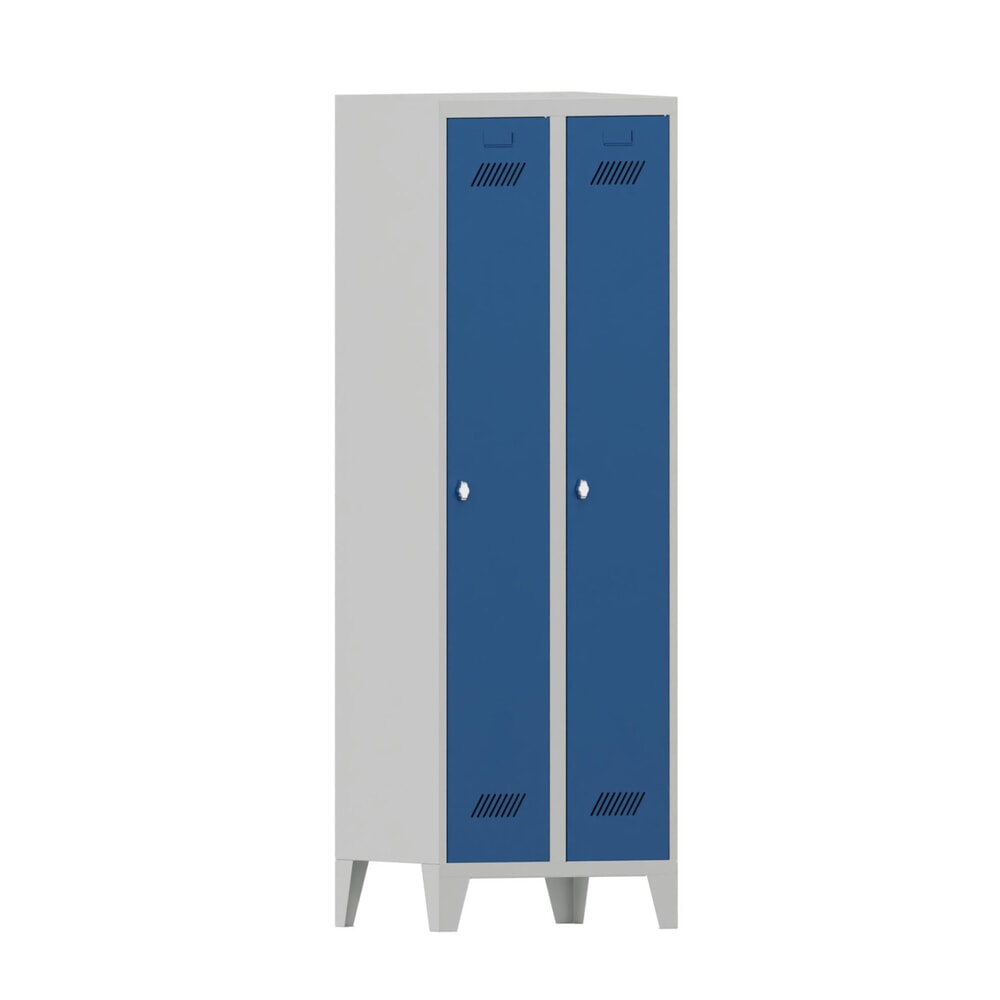 Illustration du produit: Armoire-penderie PAVOY avec pieds + fermeture à pêne tournant, 2 compartiments, H x l x P 1 850 x 630 x 500 mm, bleu gentiane, gris clair