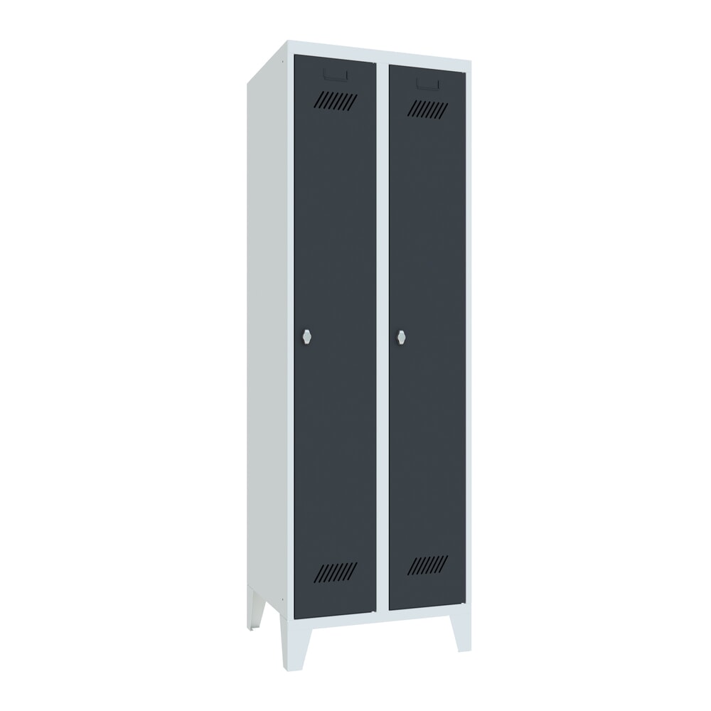 Illustration du produit: Armoire-penderie PAVOY avec pieds + fermeture à pêne tournant, 2 compartiments, H x l x P 1 850 x 630 x 500 mm, gris anthracite, gris clair