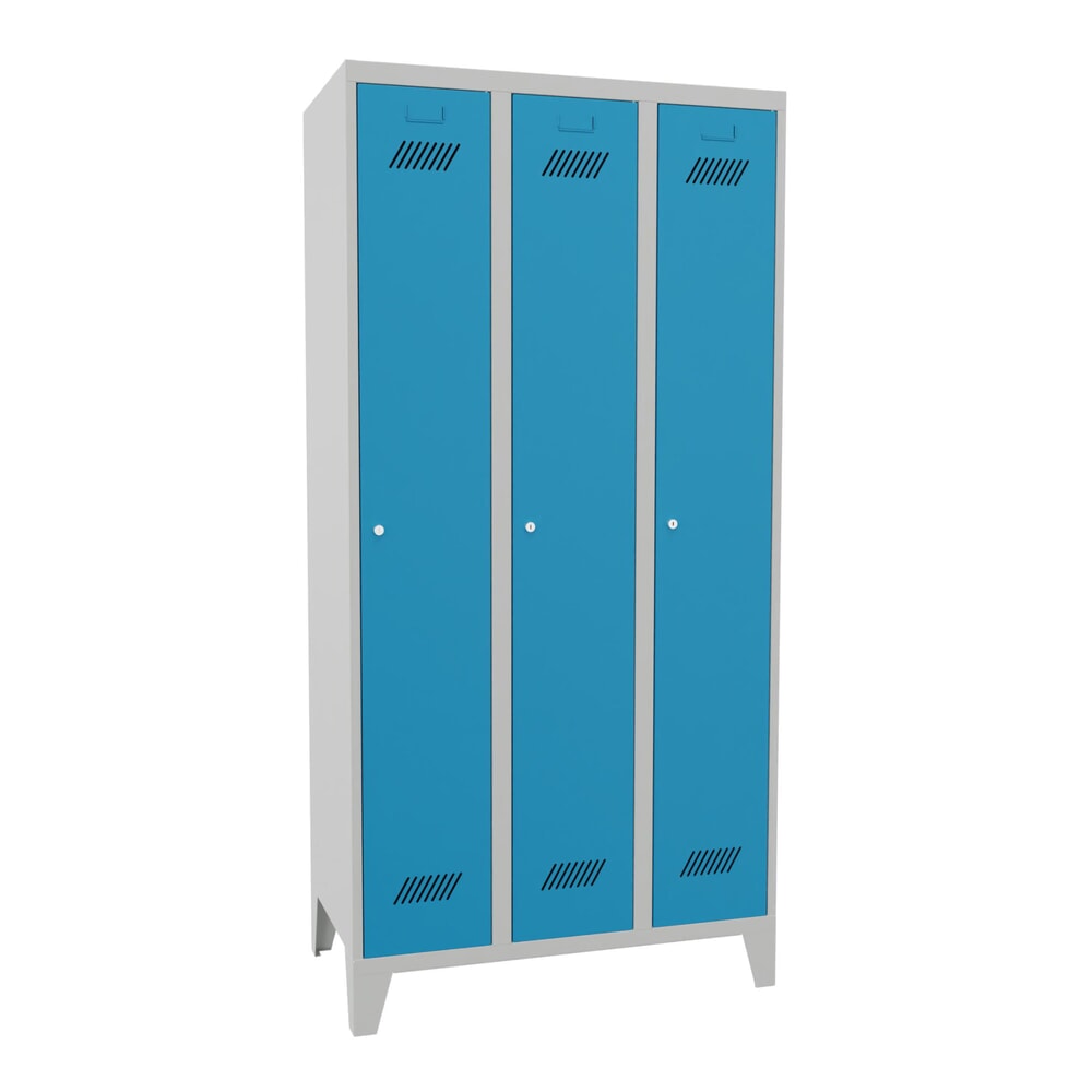 Illustration du produit: Armoire-penderie PAVOY avec pieds + serrure à cylindre, 3 compartiments, H x l x P 1 850 x 930 x 500 mm, bleu clair, gris clair