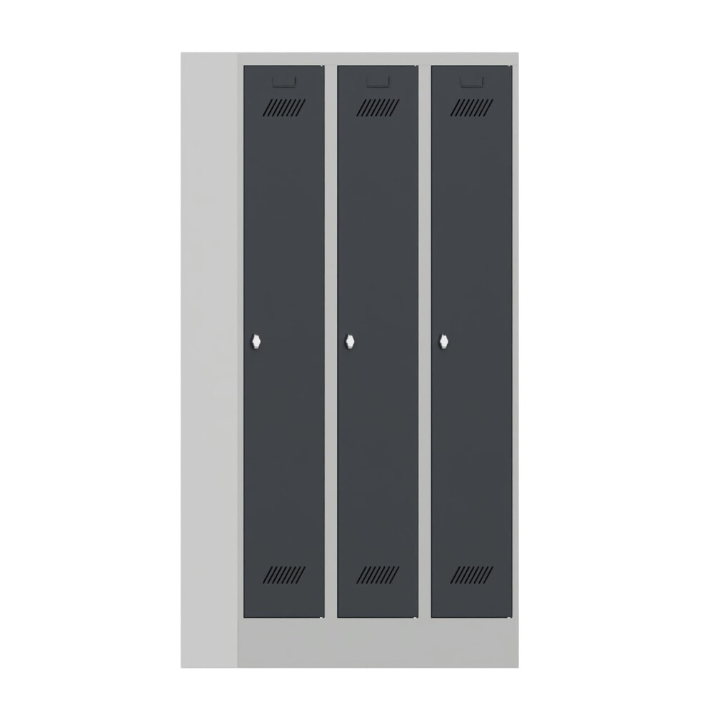 Produktabbildung Nr. 1: Armoire-penderie PAVOY avec socle + fermeture à pêne tournant, 3 compartiments, H x l x P 1 850 x 930 x 500 mm, gris anthracite, gris clair