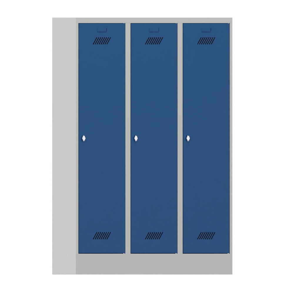 N° de l'image du produit 1 : Armoire-penderie PAVOY avec socle + fermeture à pêne tournant, 3 compartiments, H x l x P 1 850 x 1 230 x 500 mm, bleu gentiane, gris clair