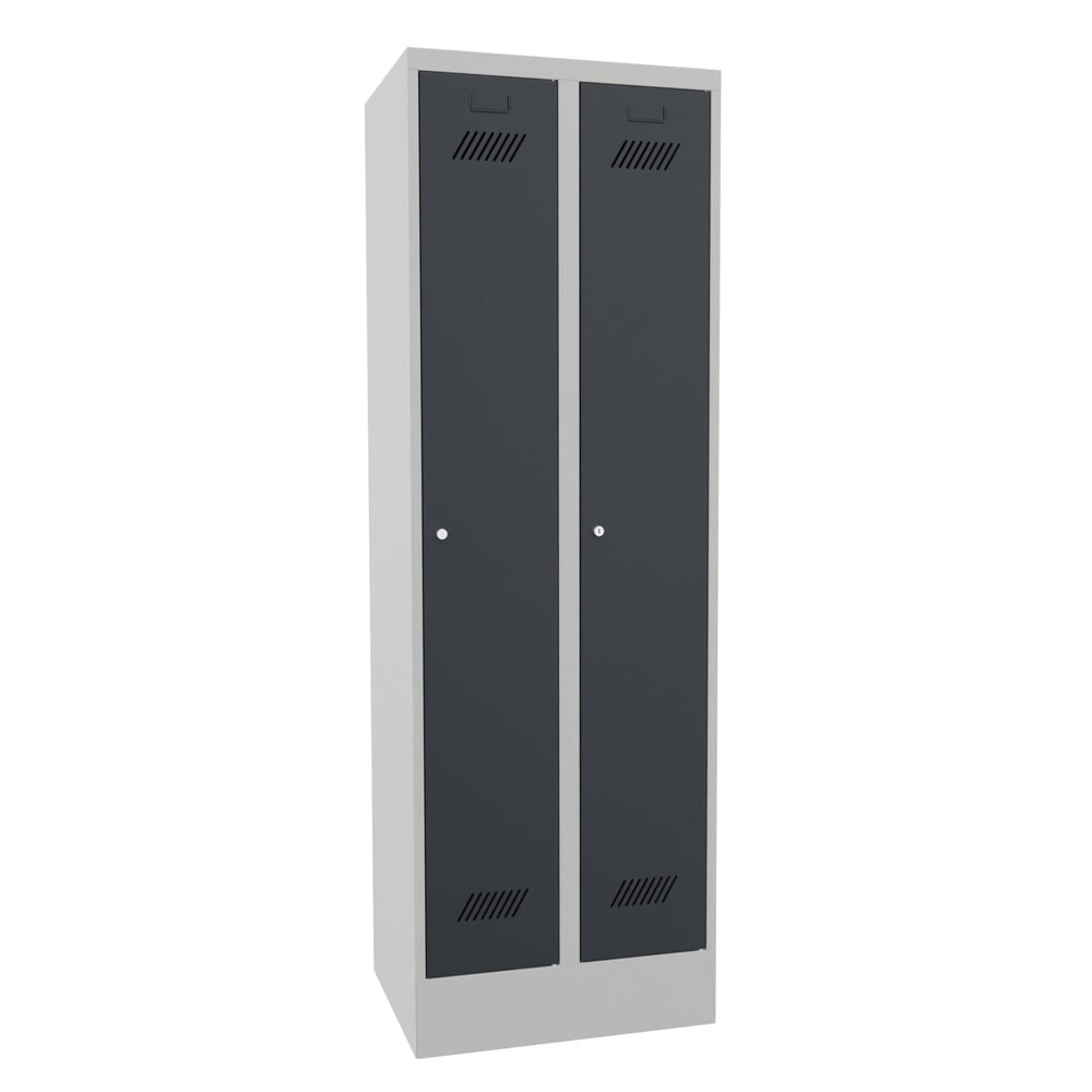 Illustration du produit: Armoire-penderie PAVOY avec socle + serrure à cylindre, 2 compartiments, H x l x P 1 850 x 630 x 500 mm, gris anthracite, gris clair