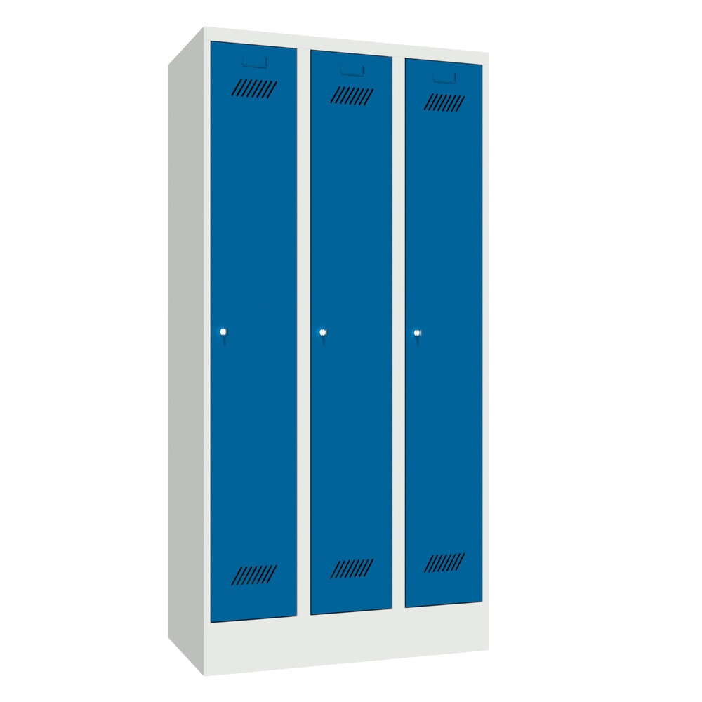 Illustration du produit: Armoire-penderie PAVOY avec socle + serrure à cylindre, 3 compartiments, H x l x P 1 850 x 930 x 500 mm, bleu gentiane, gris clair