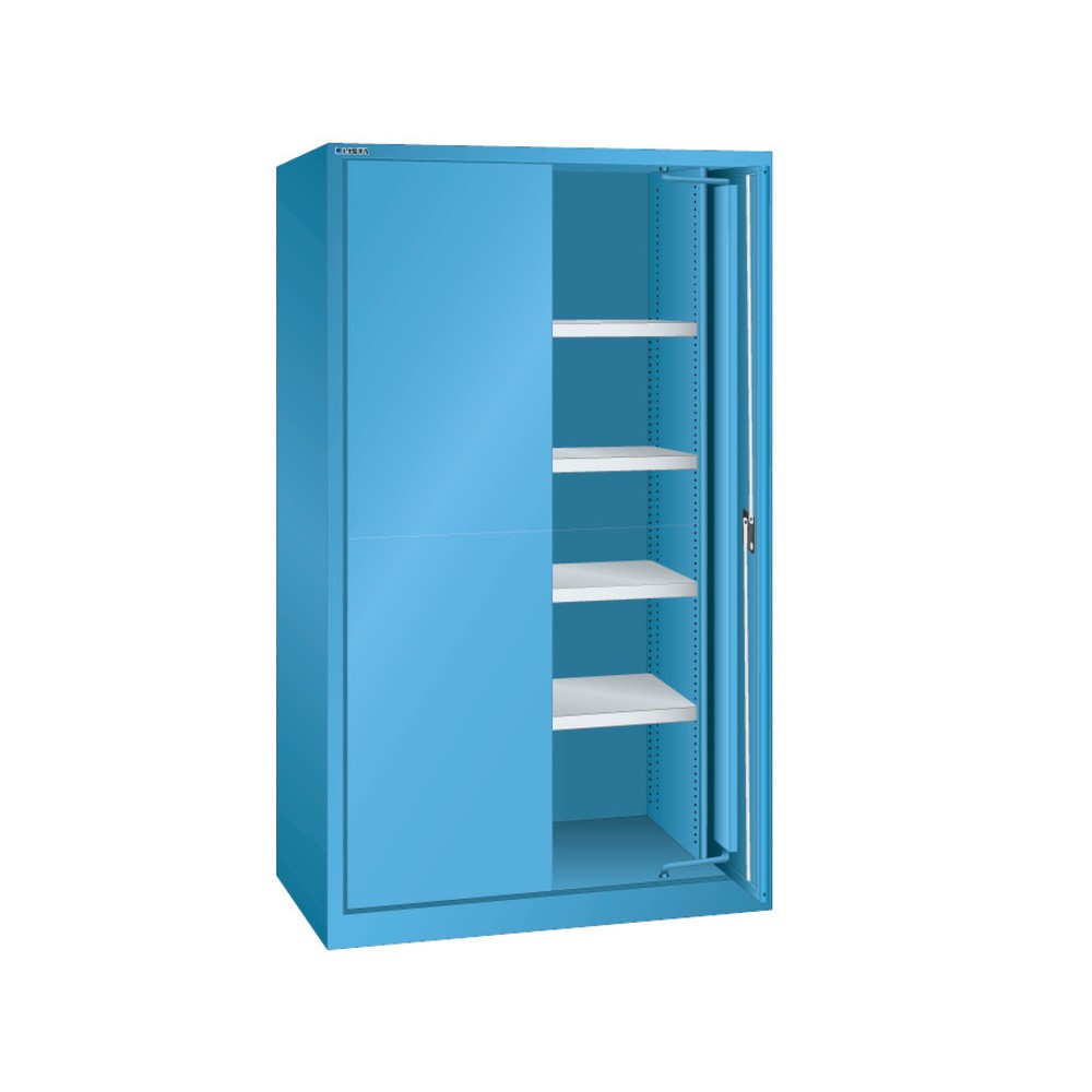Illustration du produit: Armoire pour charges lourdes LISTA avec portes rétractables, 4 tablettes, H x l x P 1 950 x 1 146 x 690 mm, bleu clair