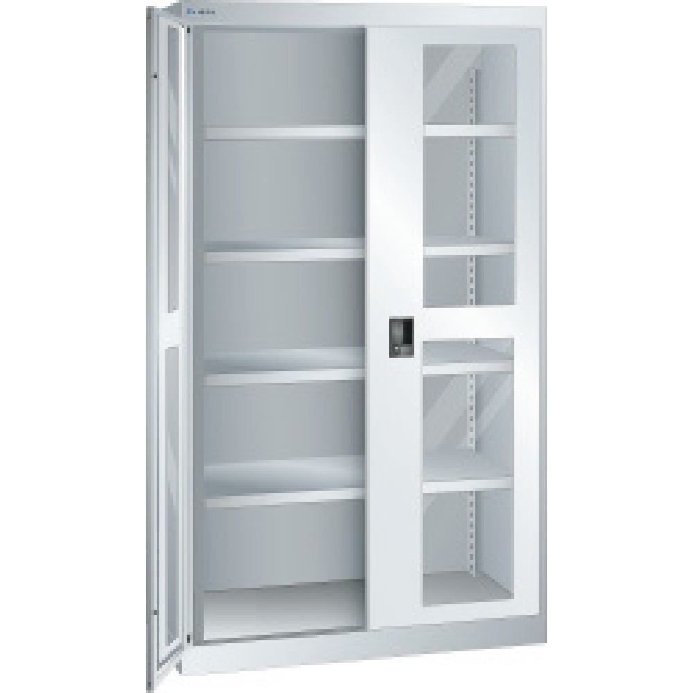 Illustration du produit: Armoire pour charges lourdes LISTA avec vitres transparentes, 4 tablettes, H x l x P 1 950 x 1 100 x 641 mm, gris clair