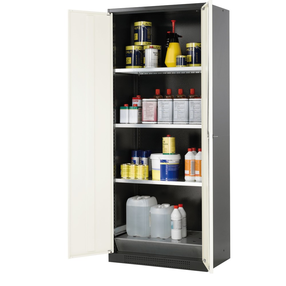 Illustration du produit: armoire à produits chimiques asecos® CS-CLASSIC, avec bac de rétention au sol en tôle perforée et 3 tablettes, haut. x larg. x prof. 1 950 x 810 x 520 mm, blanc pur