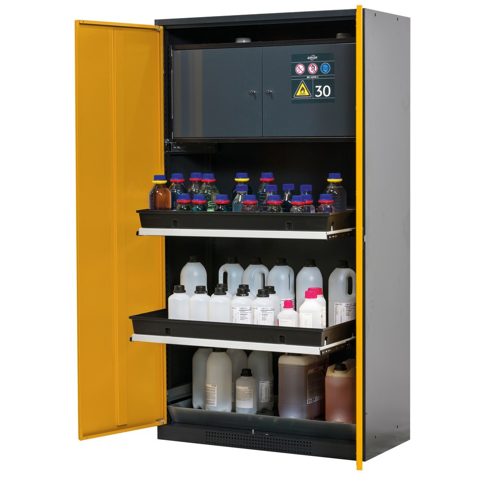 Illustration du produit: Armoire pour produits chimiques et toxiques avec coffre de sécurité type 30, asecos®, 3 tablettes extractibles, gris clair