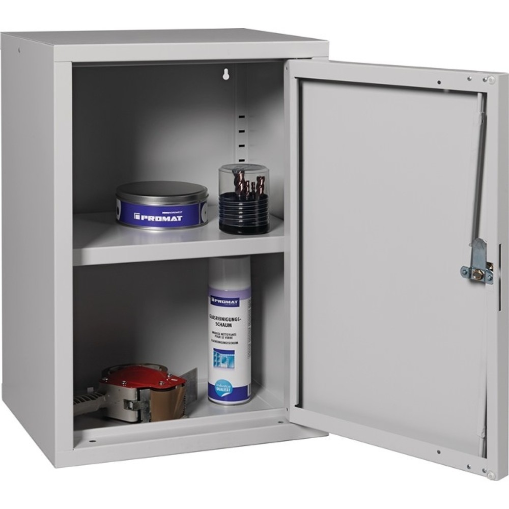 N° de l'image du produit 3 : Armoire suspendue, tôle d'acier, H 600 x l 400 x P 300 mm tôle pleine, 1 tablette, gris clair, RAL 7035 / gris clair, RAL 7035