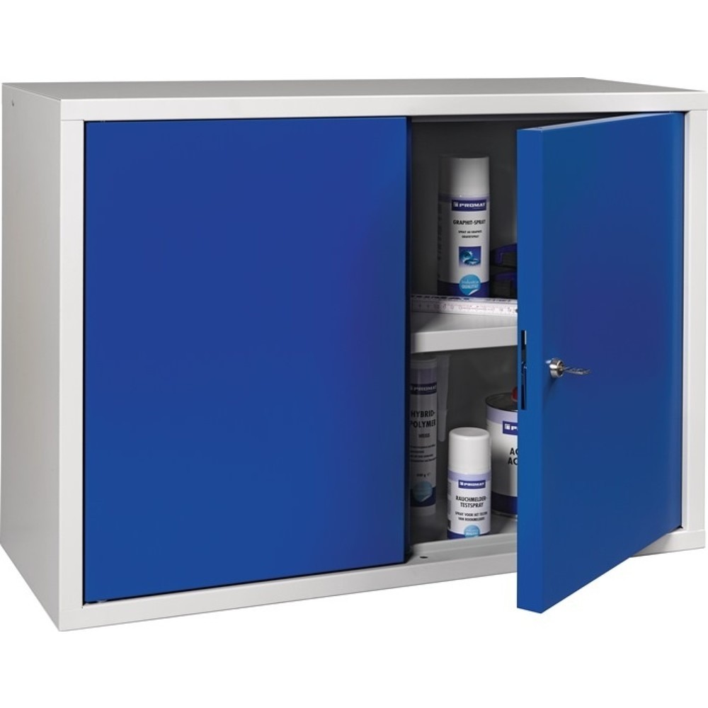 Produktabbildung Nr. 2: Armoire suspendue, tôle d'acier, H 600 x l 800 x P 300 mm tôle pleine, 1 tablette, gris clair, RAL 7035 / bleu gentiane, RAL 5010