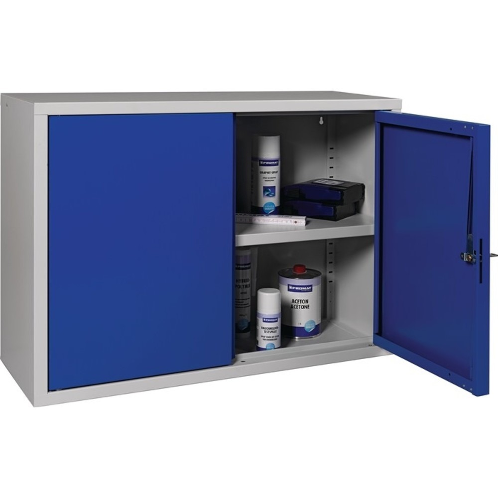 Produktabbildung Nr. 3: Armoire suspendue, tôle d'acier, H 600 x l 800 x P 300 mm tôle pleine, 1 tablette, gris clair, RAL 7035 / bleu gentiane, RAL 5010