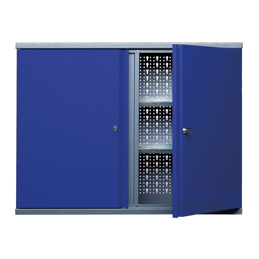 Illustration du produit: Armoire suspendue avec 4 étagères + 2 parois arrière perforées, H x l x P 600 x 800 x 190 mm, bleu