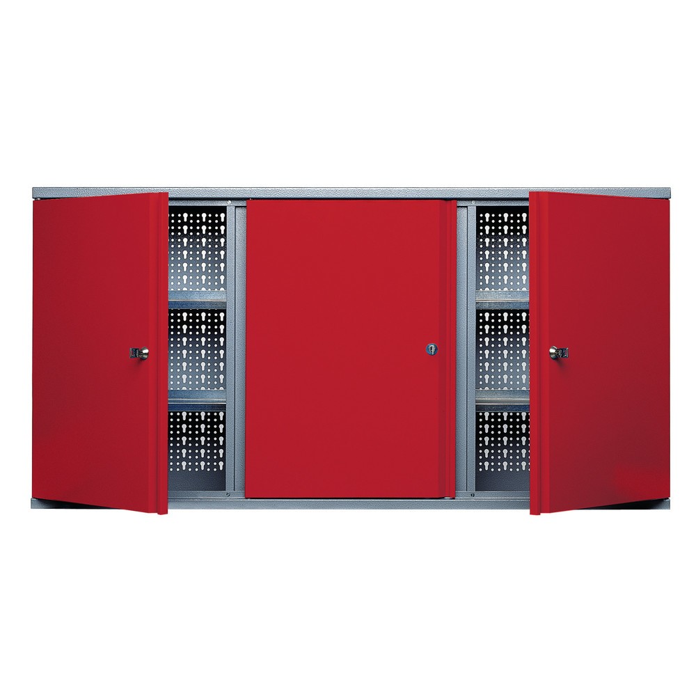 Illustration du produit: Armoire suspendue avec 4 étagères + 3 parois arrière perforées, H x l x P 600 x 1 200 x 190 mm, rouge