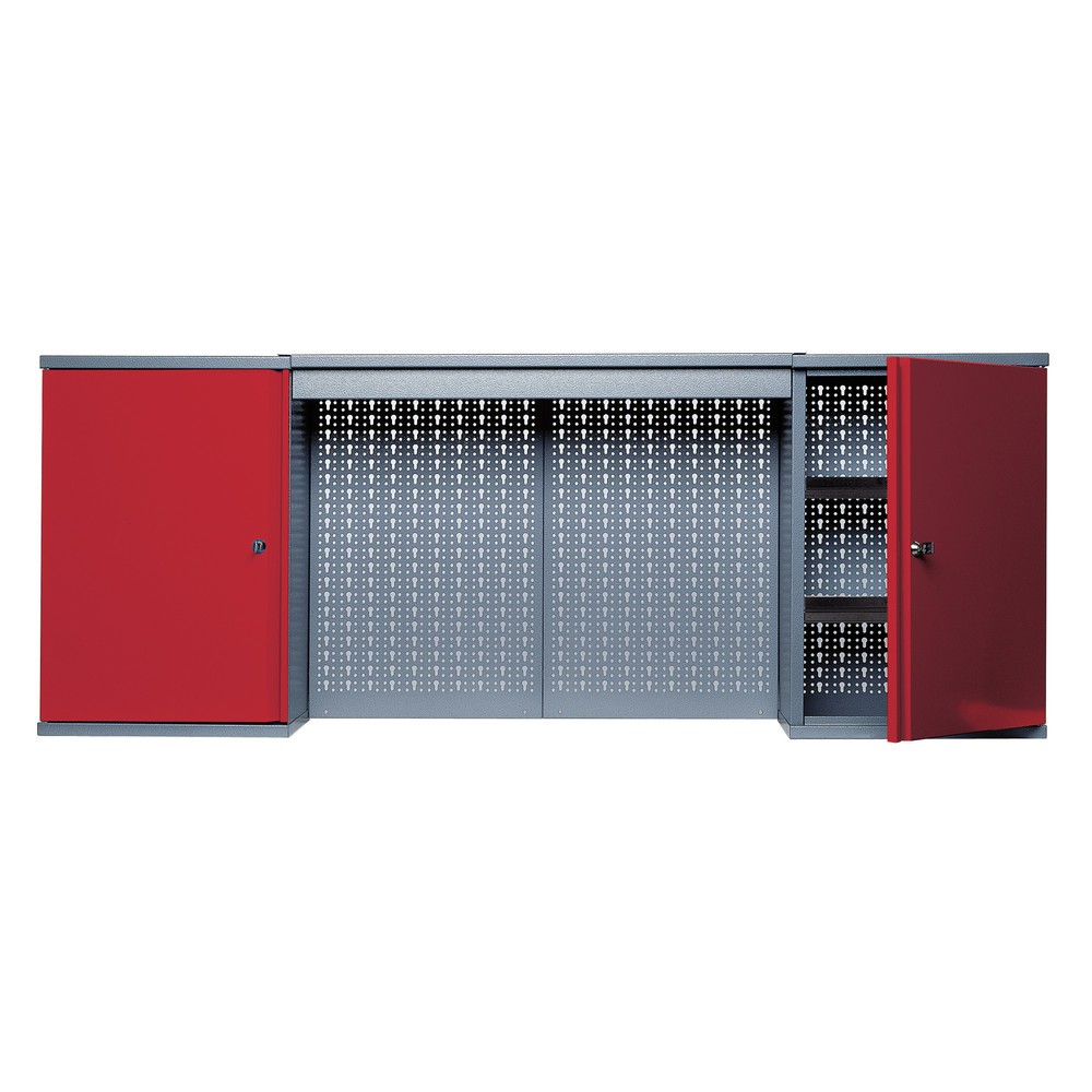 Illustration du produit: Armoire suspendue avec 4 étagères + 4 parois arrière perforées + bandeau lumineux, H x l x P 600 x 1 600 x 190 mm, rouge