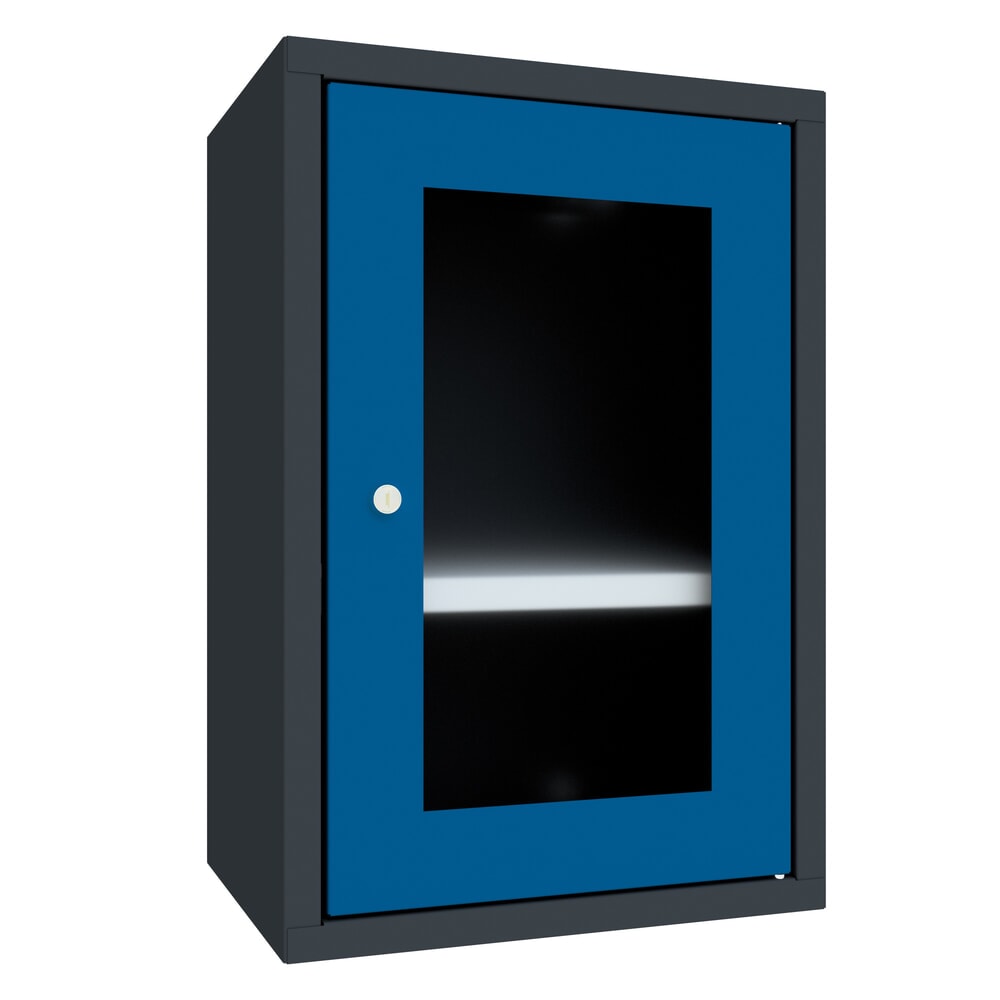 Illustration du produit: Armoire suspendue PAVOY avec regard, H x l x P 600 x 400 x 300 mm, bleu gentiane, gris anthracite