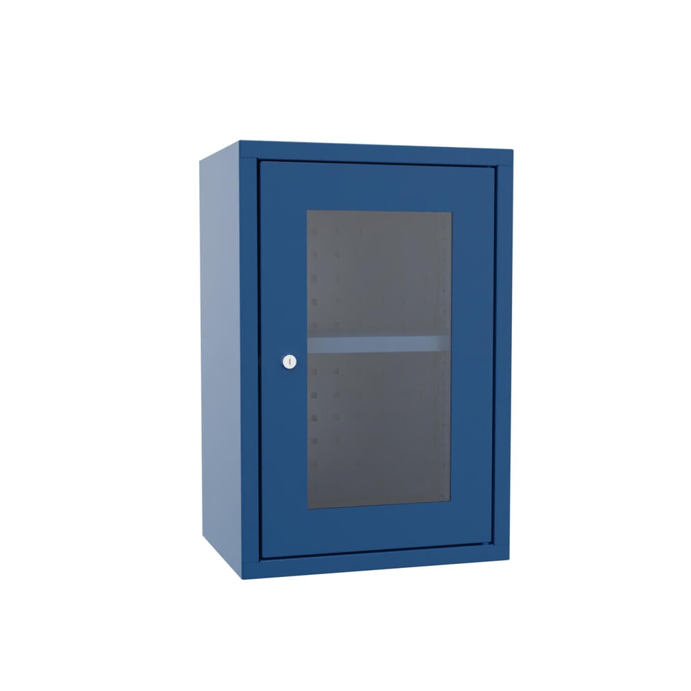 N° de l'image du produit 1 : Armoire suspendue PAVOY avec regard, H x l x P 600 x 400 x 300 mm, paroi arrière perforée, bleu gentiane, bleu gentiane
