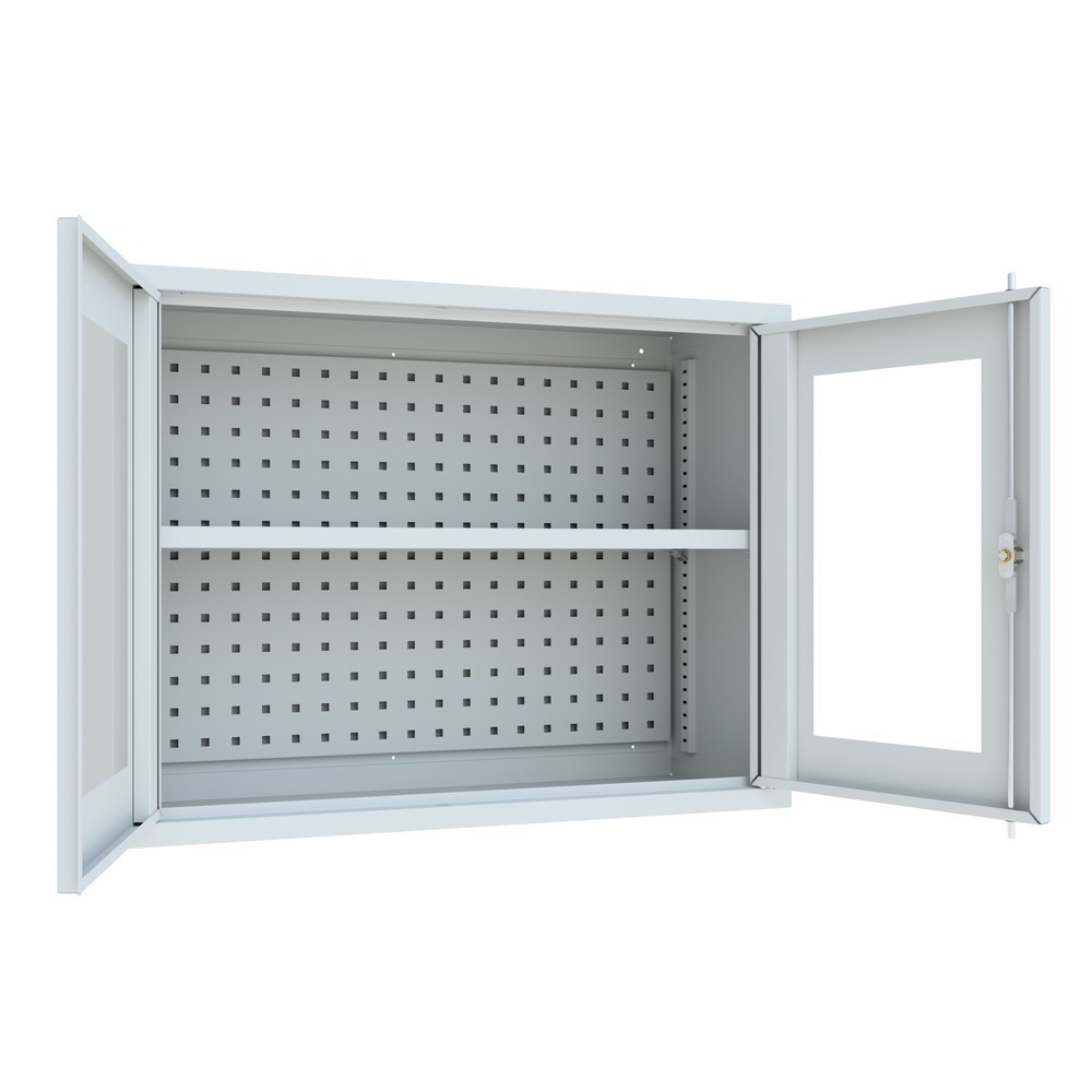 N° de l'image du produit 3 : Armoire suspendue PAVOY avec regard, H x l x P 600 x 800 x 300 mm, paroi arrière perforée, gris clair, gris clair